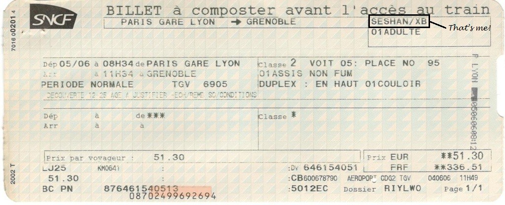 Ticket to Grenoble