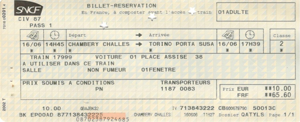 Chambery to Torino ticket