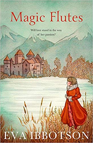 Book cover
Text:
Magic Flutes
Will love stand in the way of her passion?
Eva Ibbotson
Image: Illustration of a girl in a red coat gazing actoss a lake at a castle
