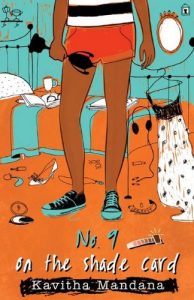 Book cover
Text: No. 9 on the Shade Card
Kavitha Mandana
Image: Illustration of the lower half of a person in a messy room