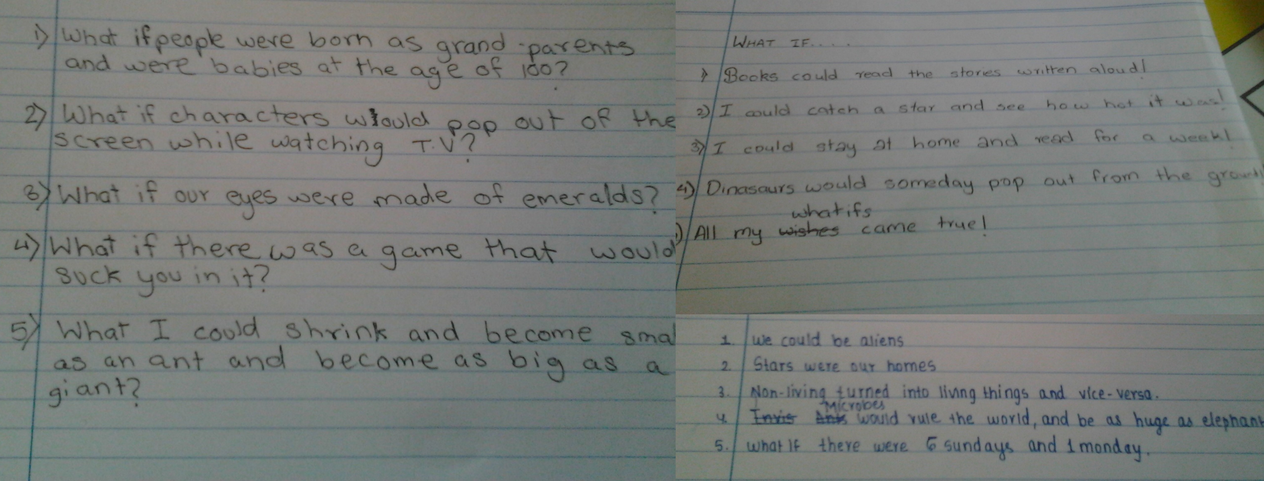 Children exploring 'what if' - What if we people were born as grandparents and were babies at the age of 100? What if we were aliens? and more