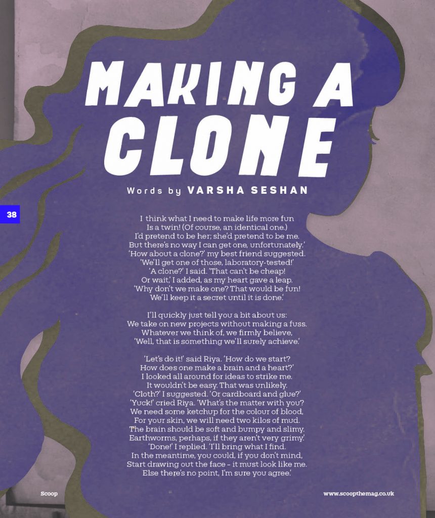 Screenshot of my poem 'Making a Clone' in Scoop magazine