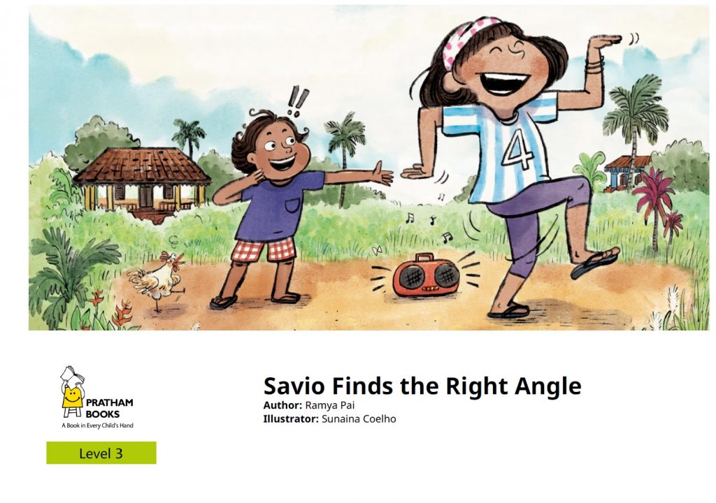 Savio Finds the Right Angle book cover - boy in the background, girl in the foreground, dancing to a boombox