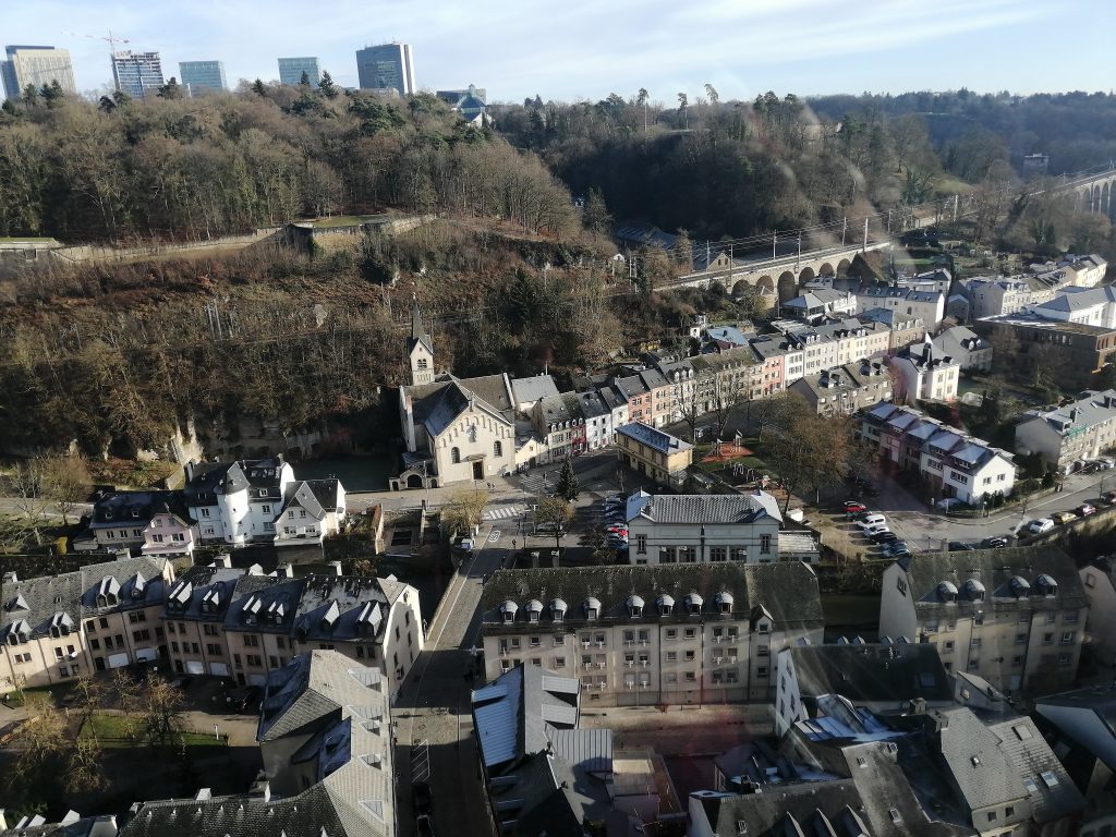 An aerial view of buildings