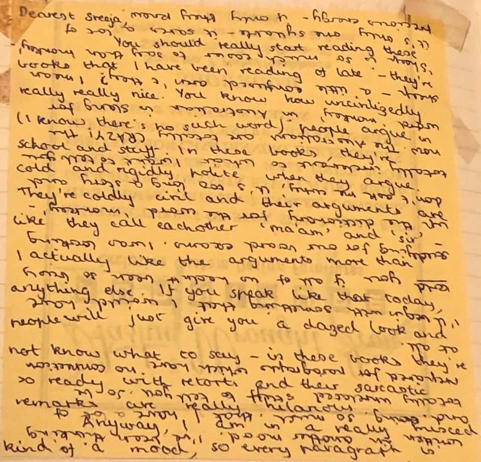 An incorrectly crossed letter with upside down handwriting