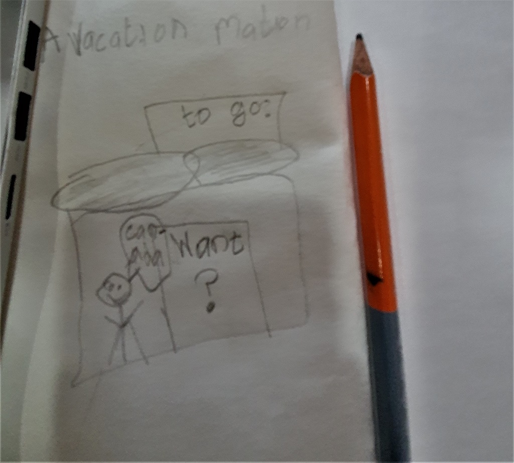 A pencil sketch by a child - 'vacation mation'
