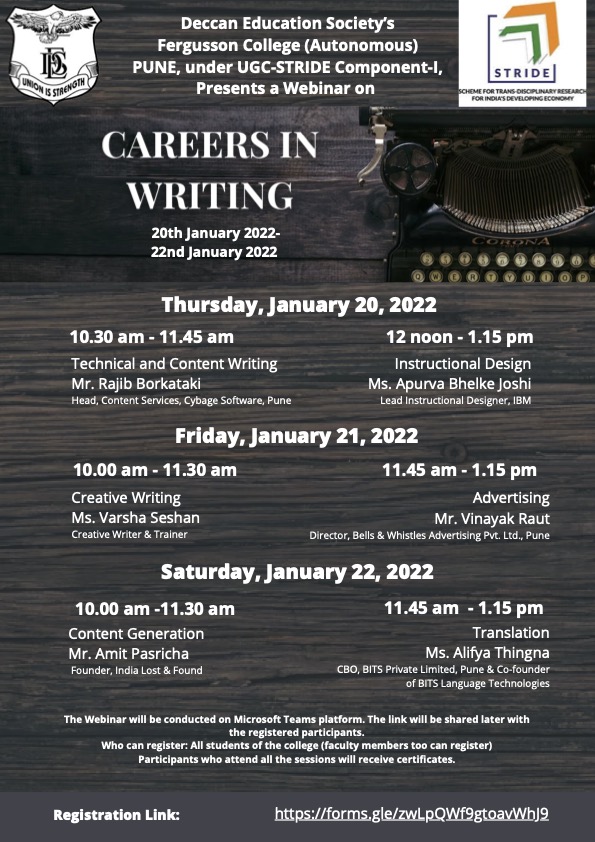 Poster for the webinar on careers in writing
