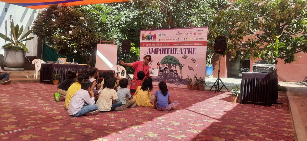 Menaka Raman conducting a session at Bookaroo Vadodara