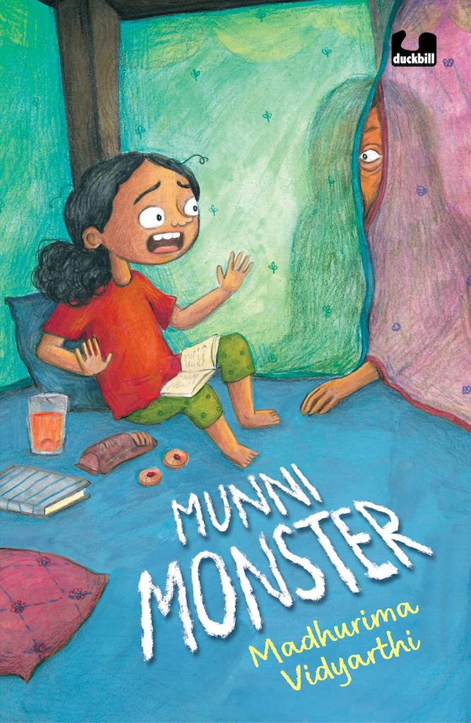 Book cover
Munni Monster
Madhurima Vidhyarthi
Image of a girl reading under a table with drapes, an eye looking through the drapes, and a hand reaching out towards her