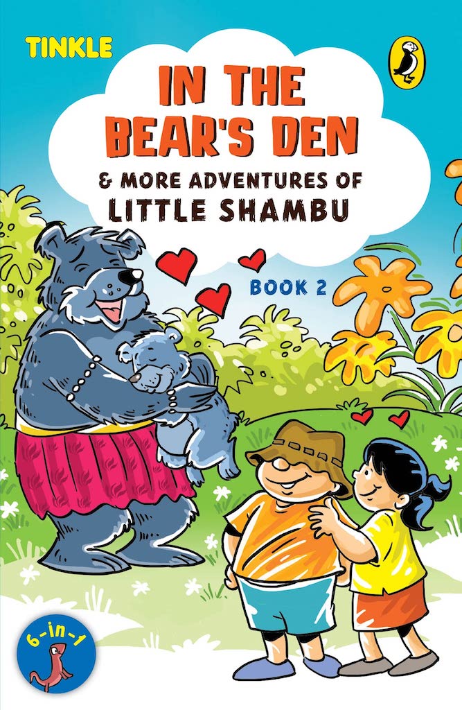 Book Cover
In the Bear's Den & More Adventures of Little Shambu
Book 2
Image of a bear in a skirt hugging a little bear, while a boy with a cap and a girl watch on.