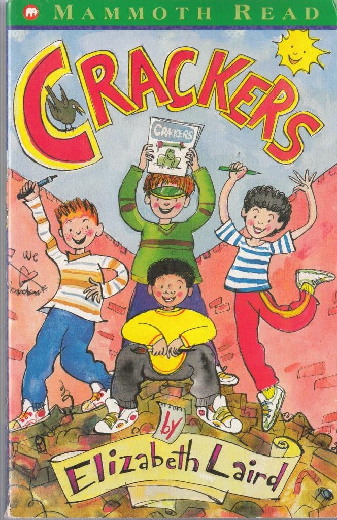 Book cover
Crackers
by Elizabeth Laird
Illustration of four children, one holding a marker, one a magazine with 'Crackers' on it, one a pencil, and one a paintbrush