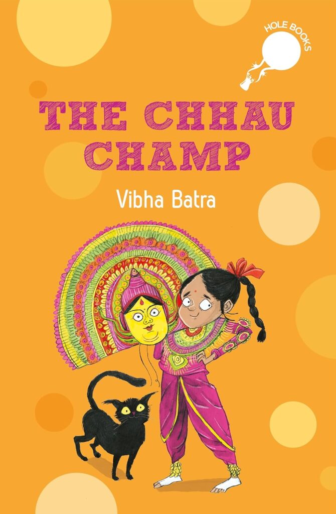 Book Cover
The Chhau Champ
Vibha Batra
Illustration of a girl in chhau costume, holding a large mask